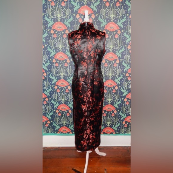 Vintage 90's Style Y2K Qipao Cheongsam Chinese Black Red Satin Dress - Picture 5 of 5